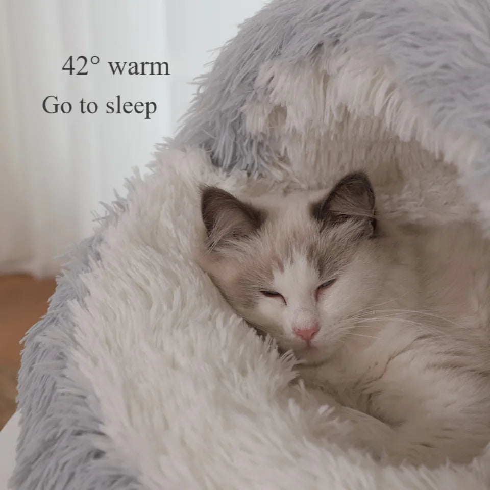 Pet Mattress Warm Soft Plush Pet Bed Round Fluffy Soft Cat Bed Pet Cat Dog 2 in 1 Sleeping Nest Cave for Small Cats Dog Bed