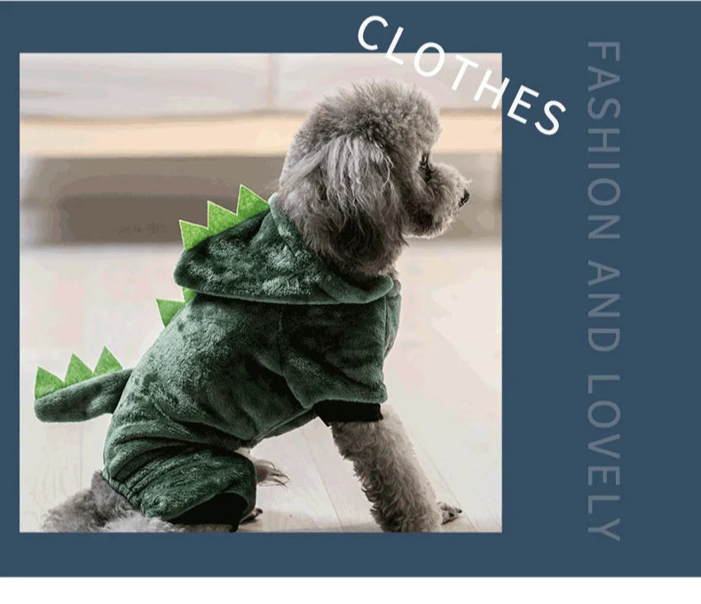 Four Legged Dog Winter Clothes Pet Clothes Transformation Clothe Coral Fleece Autumn and Winter Dinosaur Cat Clothing Pet Supply