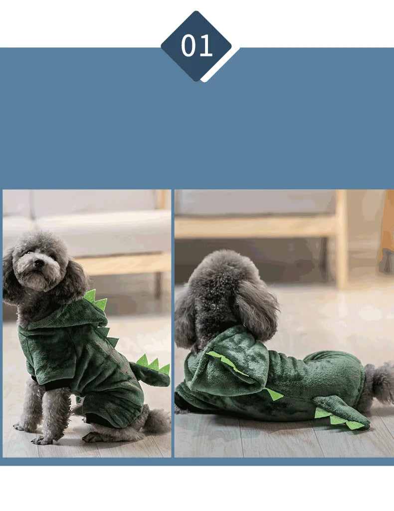 Four Legged Dog Winter Clothes Pet Clothes Transformation Clothe Coral Fleece Autumn and Winter Dinosaur Cat Clothing Pet Supply