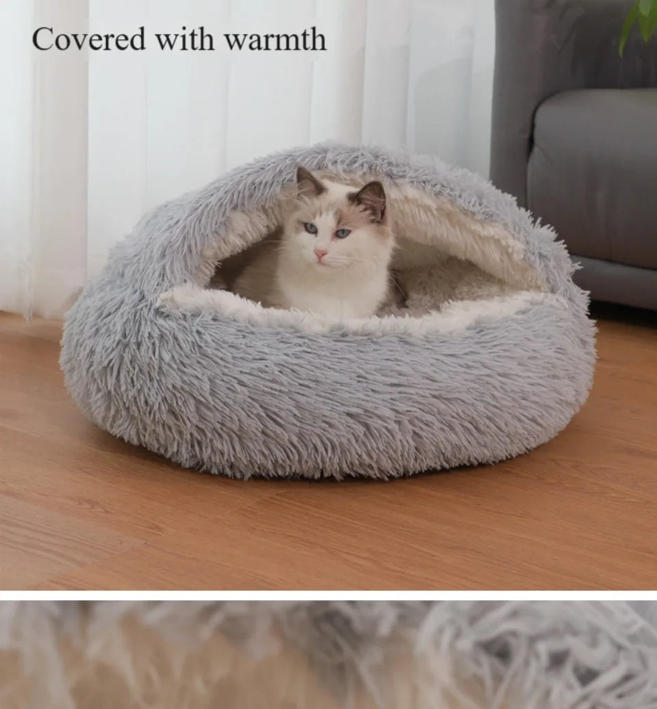 Pet Mattress Warm Soft Plush Pet Bed Round Fluffy Soft Cat Bed Pet Cat Dog 2 in 1 Sleeping Nest Cave for Small Cats Dog Bed