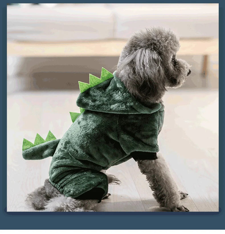 Four Legged Dog Winter Clothes Pet Clothes Transformation Clothe Coral Fleece Autumn and Winter Dinosaur Cat Clothing Pet Supply