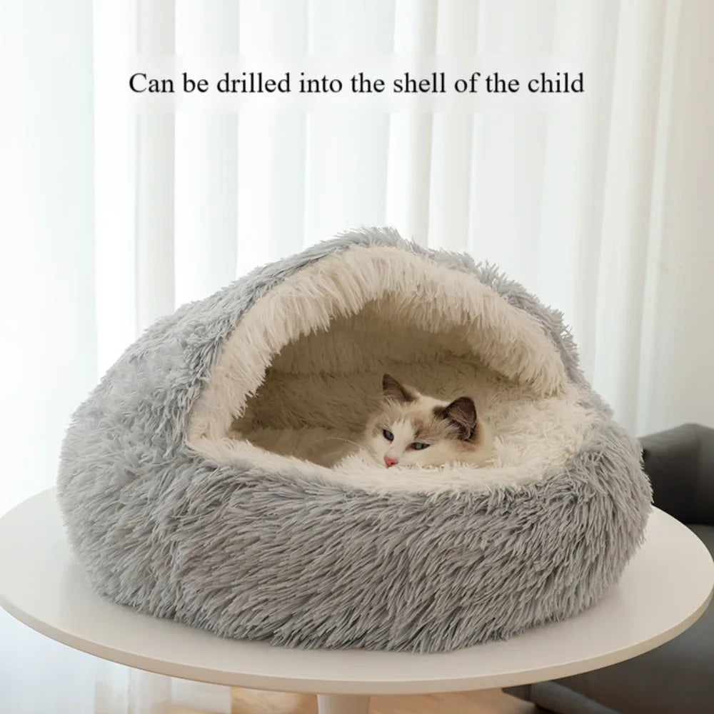 Pet Mattress Warm Soft Plush Pet Bed Round Fluffy Soft Cat Bed Pet Cat Dog 2 in 1 Sleeping Nest Cave for Small Cats Dog Bed