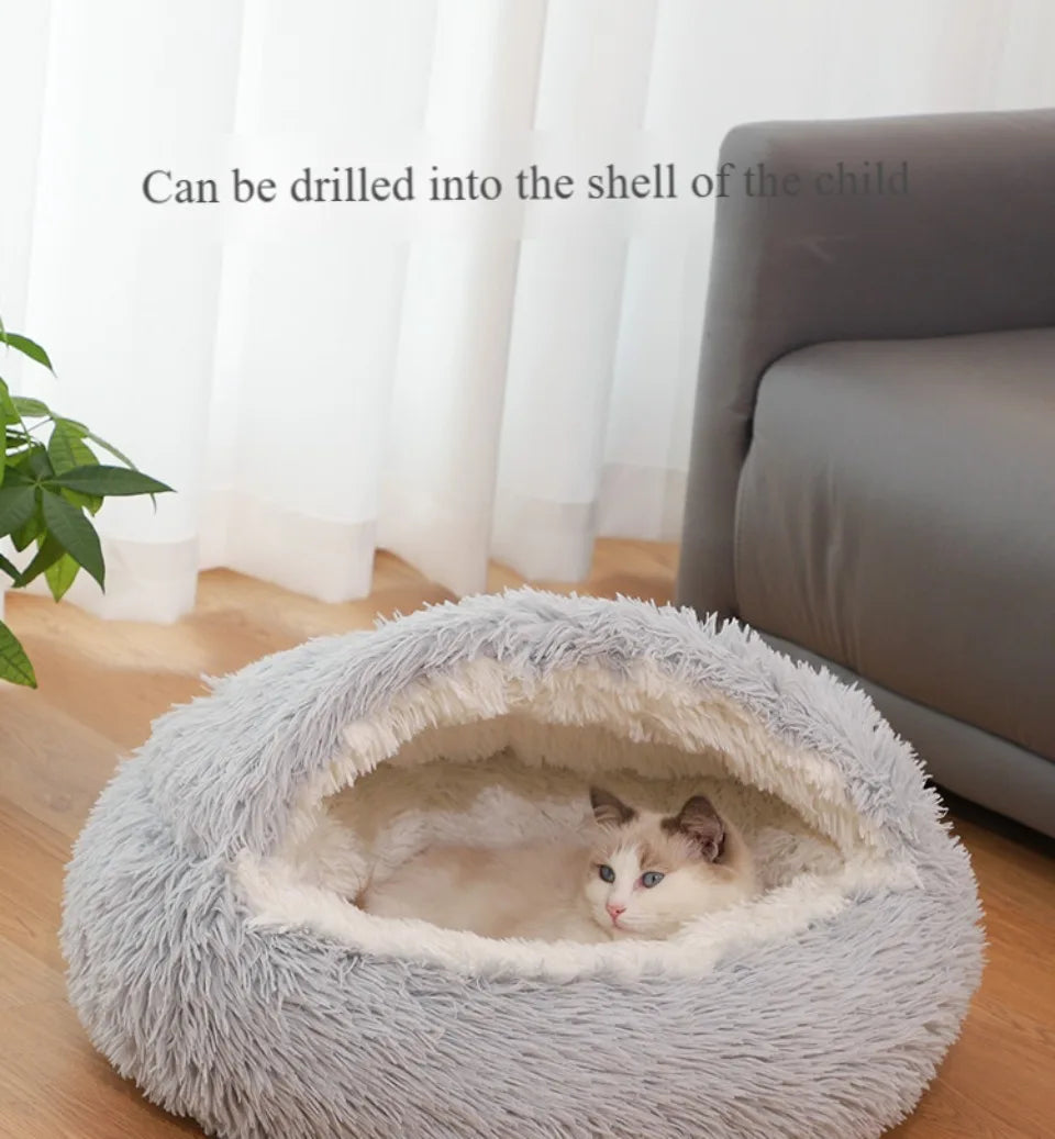 Pet Mattress Warm Soft Plush Pet Bed Round Fluffy Soft Cat Bed Pet Cat Dog 2 in 1 Sleeping Nest Cave for Small Cats Dog Bed