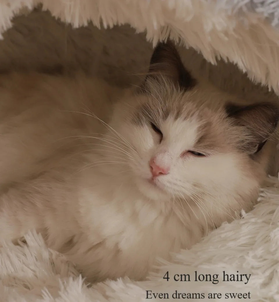 Pet Mattress Warm Soft Plush Pet Bed Round Fluffy Soft Cat Bed Pet Cat Dog 2 in 1 Sleeping Nest Cave for Small Cats Dog Bed