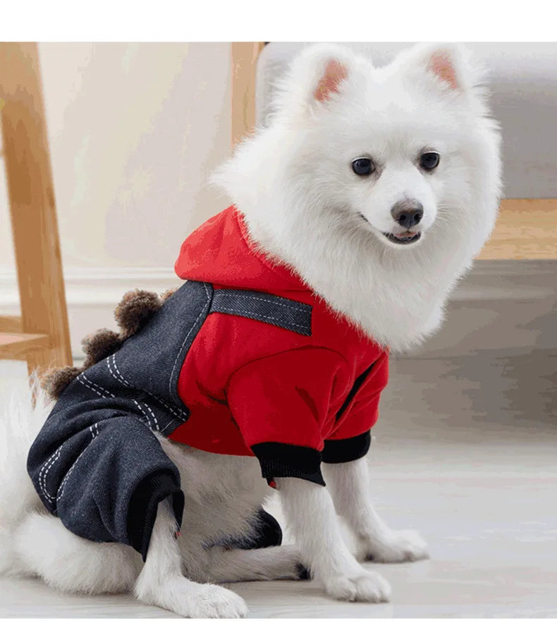 Four Legged Dog Winter Clothes Pet Clothes Transformation Clothe Coral Fleece Autumn and Winter Dinosaur Cat Clothing Pet Supply