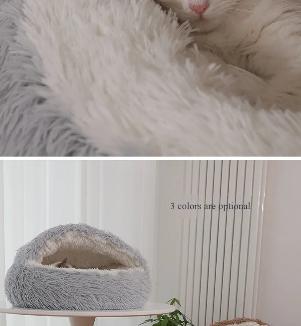 Pet Mattress Warm Soft Plush Pet Bed Round Fluffy Soft Cat Bed Pet Cat Dog 2 in 1 Sleeping Nest Cave for Small Cats Dog Bed