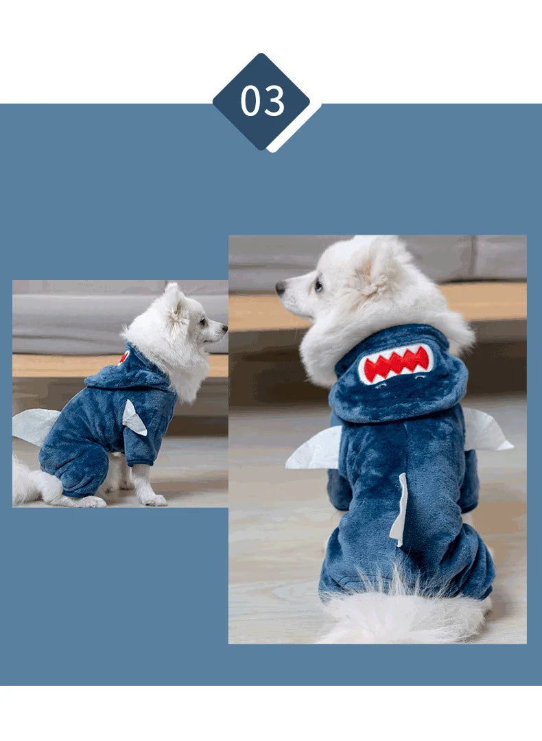 Four Legged Dog Winter Clothes Pet Clothes Transformation Clothe Coral Fleece Autumn and Winter Dinosaur Cat Clothing Pet Supply