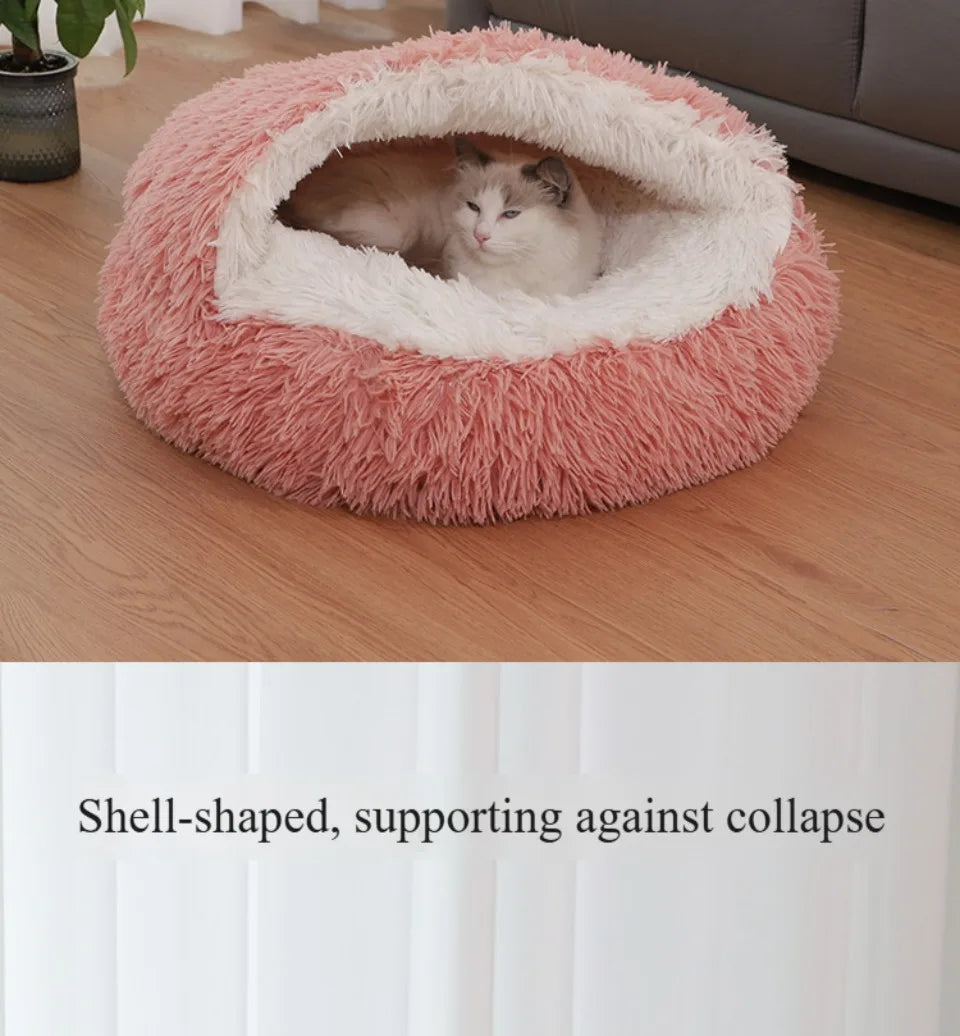 Pet Mattress Warm Soft Plush Pet Bed Round Fluffy Soft Cat Bed Pet Cat Dog 2 in 1 Sleeping Nest Cave for Small Cats Dog Bed